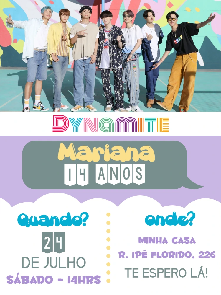 Convite de Aniversário BTS K-pop para Editar Online