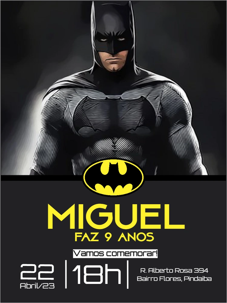 Convite de Aniversário Batman para Editar Online Facilmente