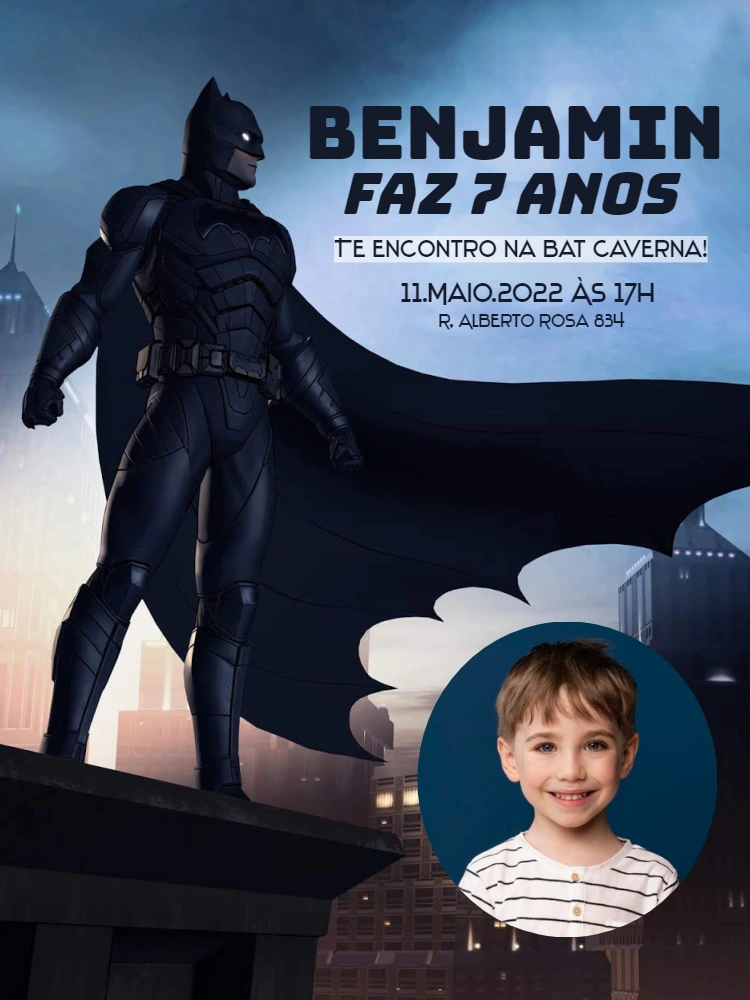 Convite Aniversário Batman com Foto para Editar Online