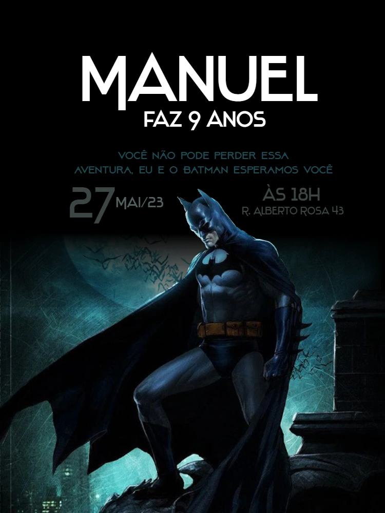 Convite de Aniversário Batman para Editar Online