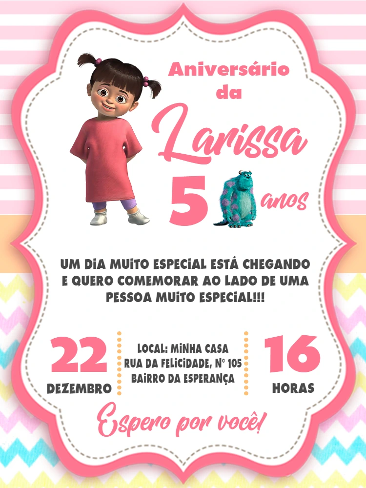 Convite Aniversário Monstros S.A. com a Boo para Editar Online