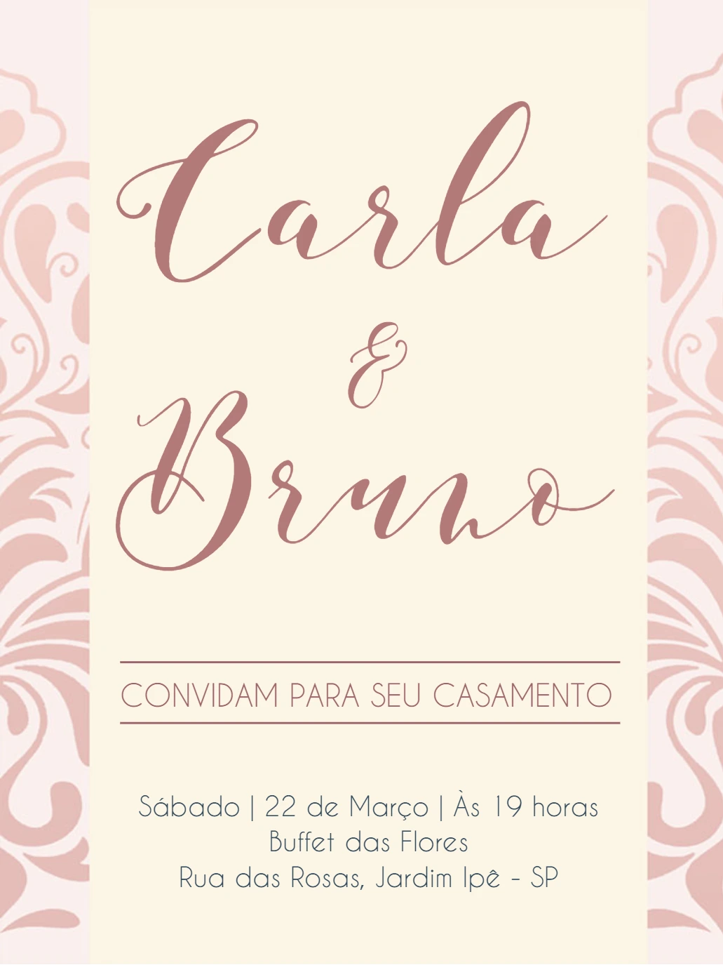 Convite de Casamento Arabesco Rosa para Editar Online