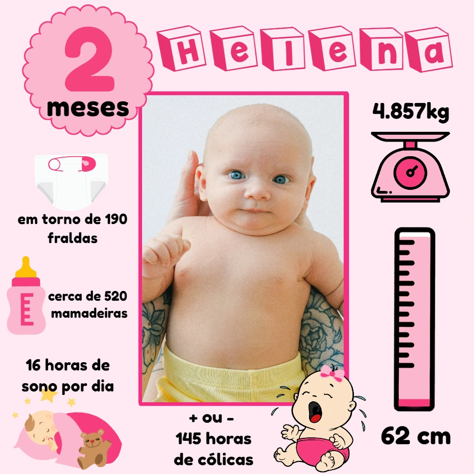Acompanhamento Mensal Bebê Menina com Foto para Editar Online