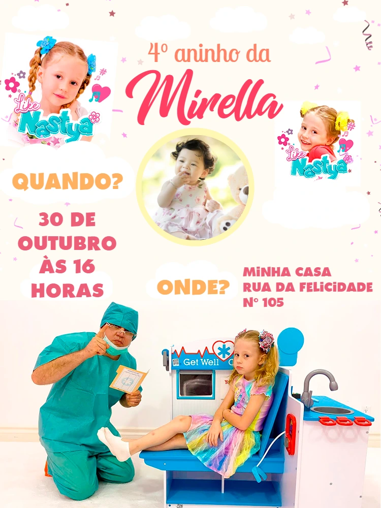 Convite Aniversário Nastya com Foto para Editar Online