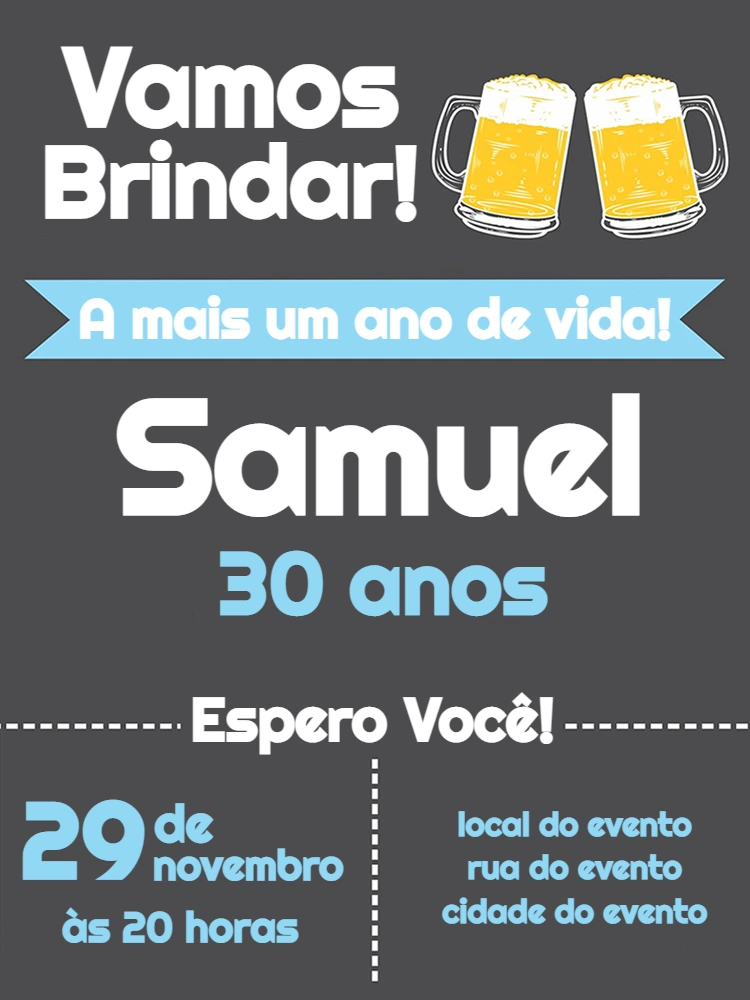 Convite Aniversário Boteco e Cerveja para Editar Online