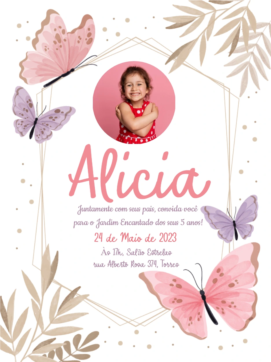 Convite Aniversário Jardim Encantado com Foto para Editar