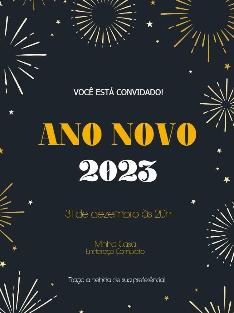 Convite de Ano Novo com Fogos de Artifício para Editar Online