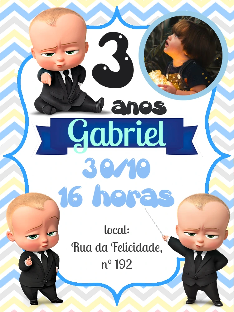 Convite Aniversário O Poderoso Chefinho com Foto para Editar