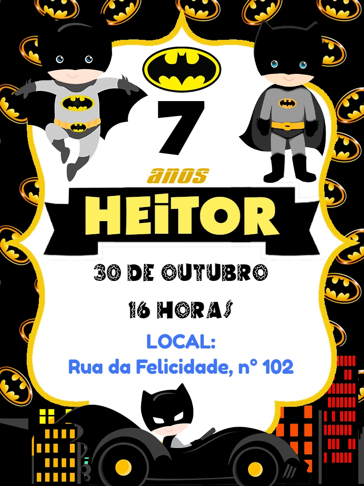 Convite de Aniversário Batman para Editar Online
