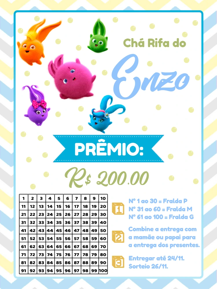 Chá Rifa Sunny Bunnies com Personagens para Editar Online