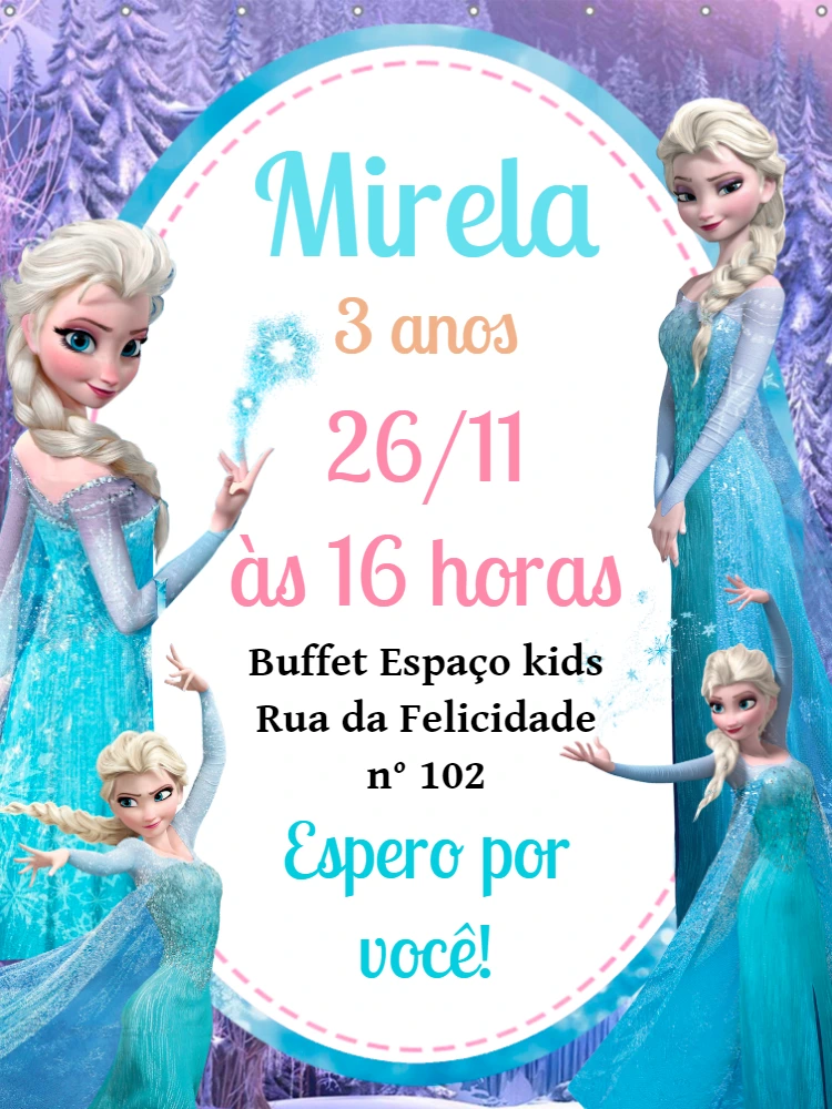 Convite de Aniversário Frozen com a Elsa para Editar Online
