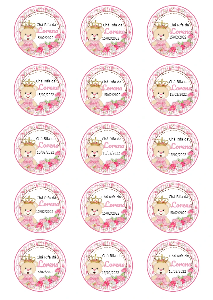 Tag Chá Rifa Ursinha Princesa para Editar Online