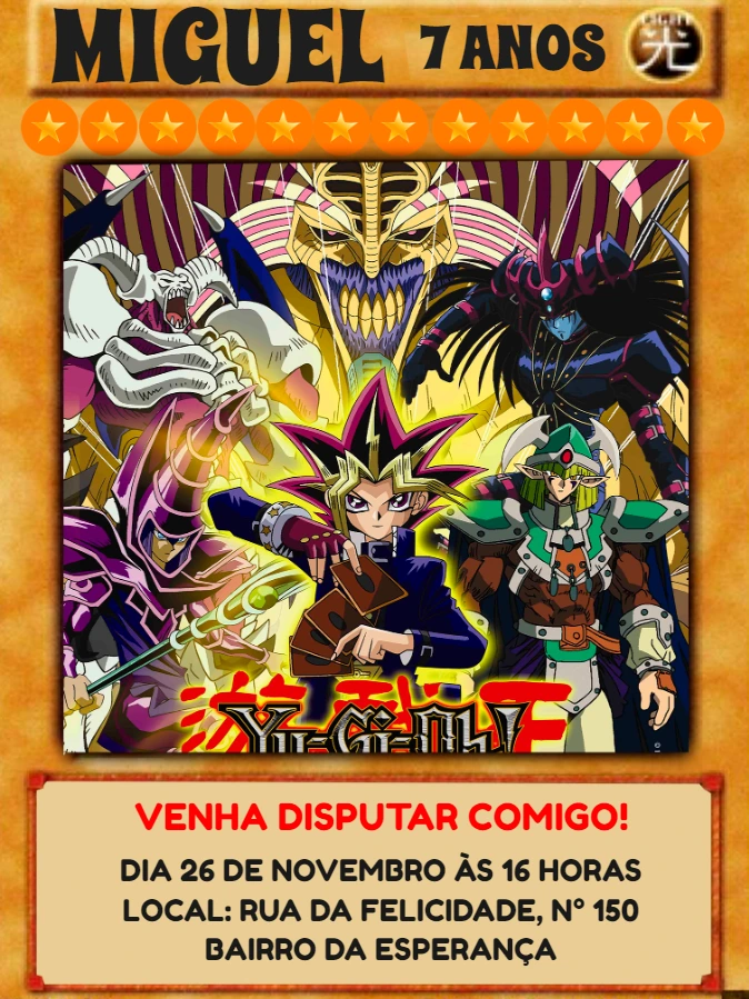 Convite Aniversário Yu-Gi-Oh! com Personagens para Editar