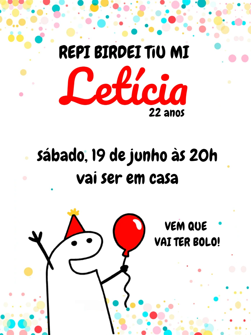 Convite de Aniversário Flork Bentô para Editar Online