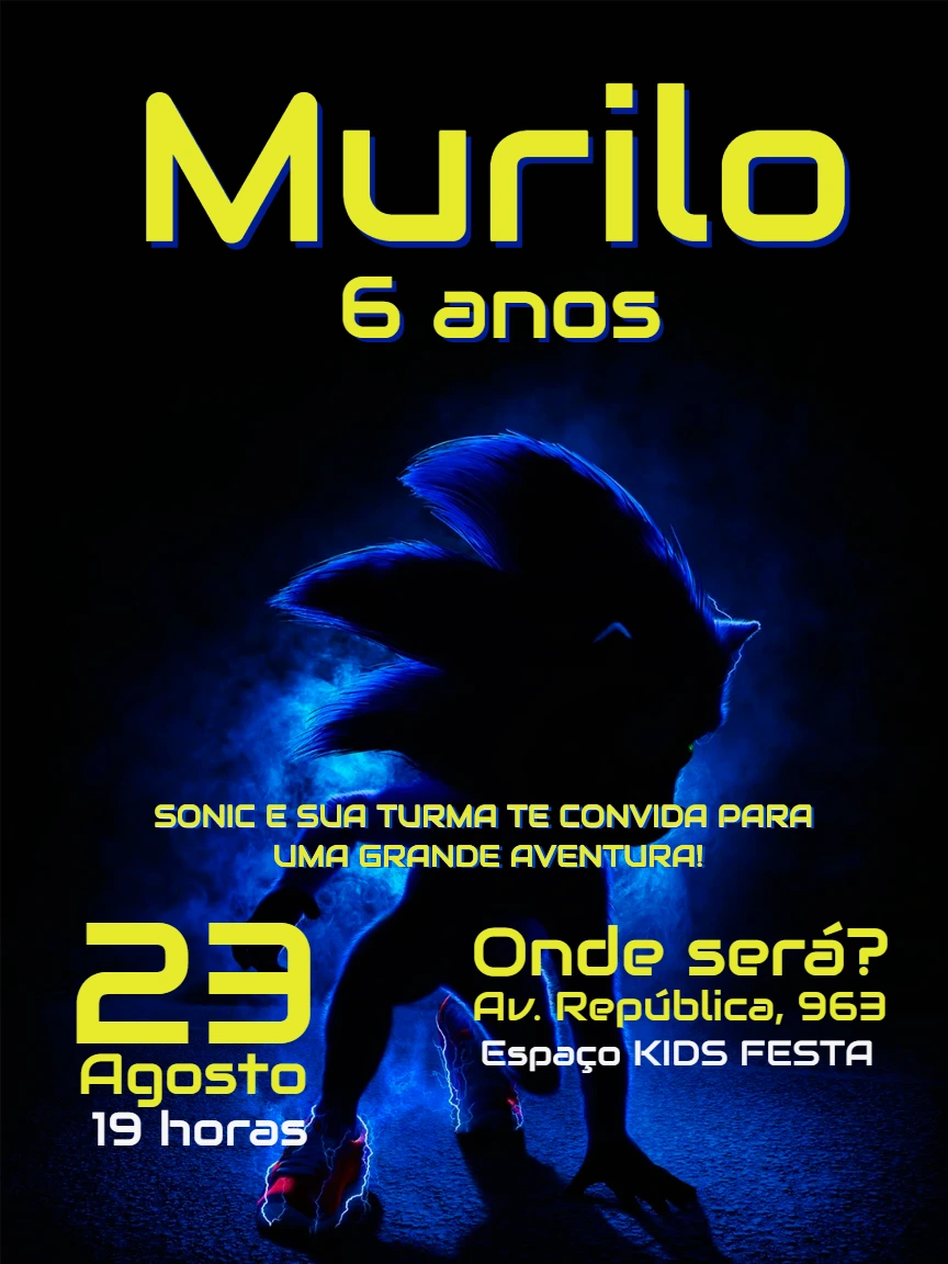 Convite de Aniversário Sonic para Editar Online e Imprimir
