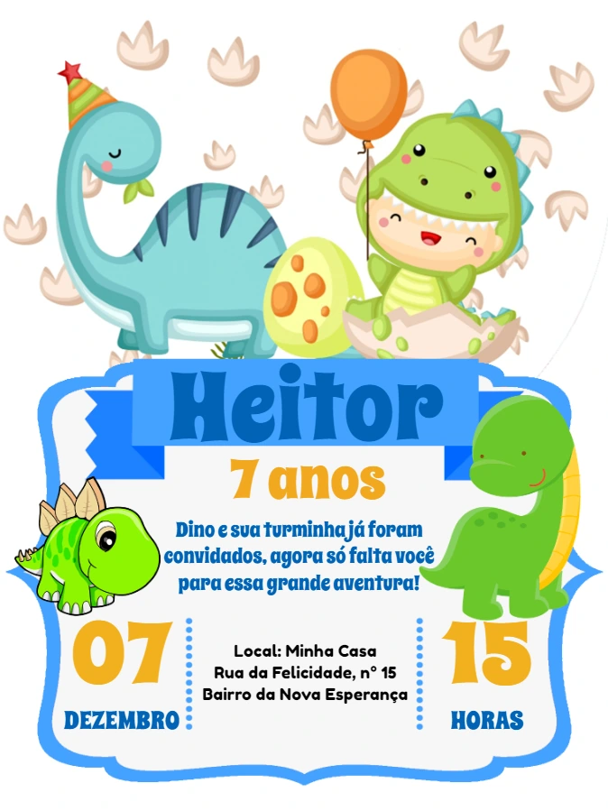 Convite Aniversário Dinossauro Baby Fofo para Editar Online