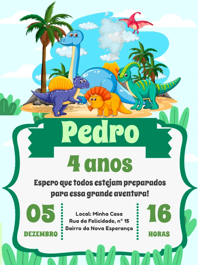 Convite de Aniversário Dinossauro Baby para Editar Online