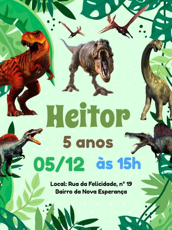 Convite de Aniversário Dinossauros para Editar Online