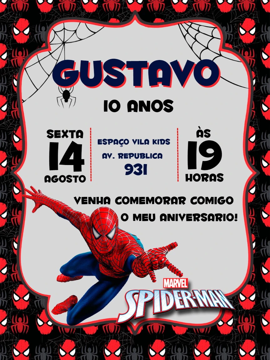 Convite de Aniversário Homem-Aranha Editável Online