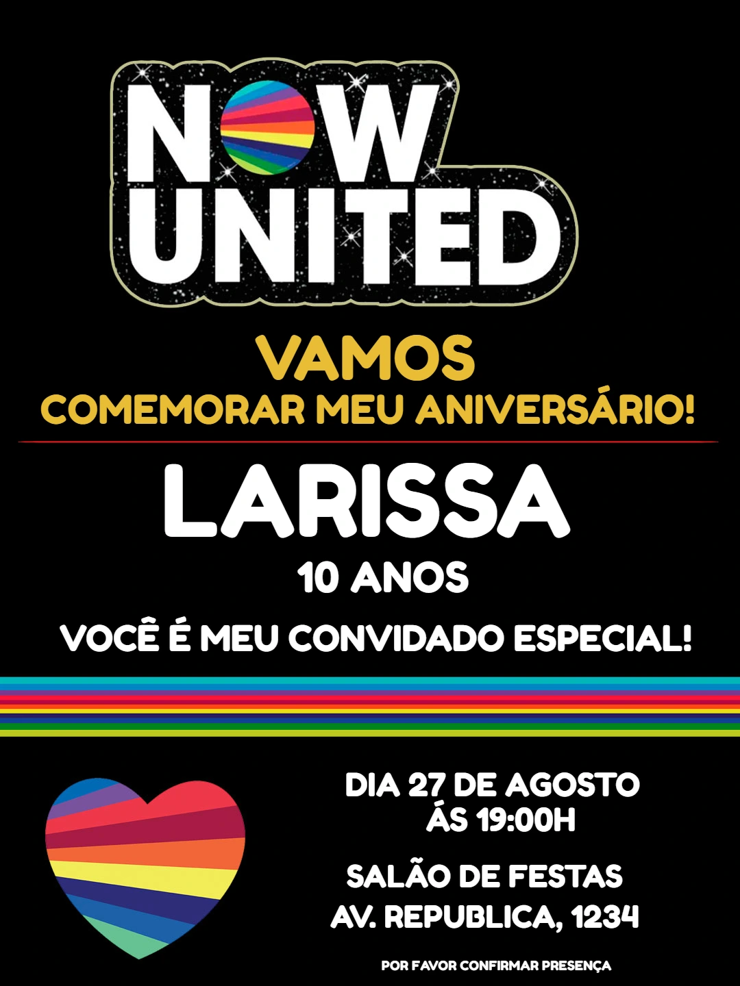 Convite de Aniversário Now United Editável Online para Imprimir