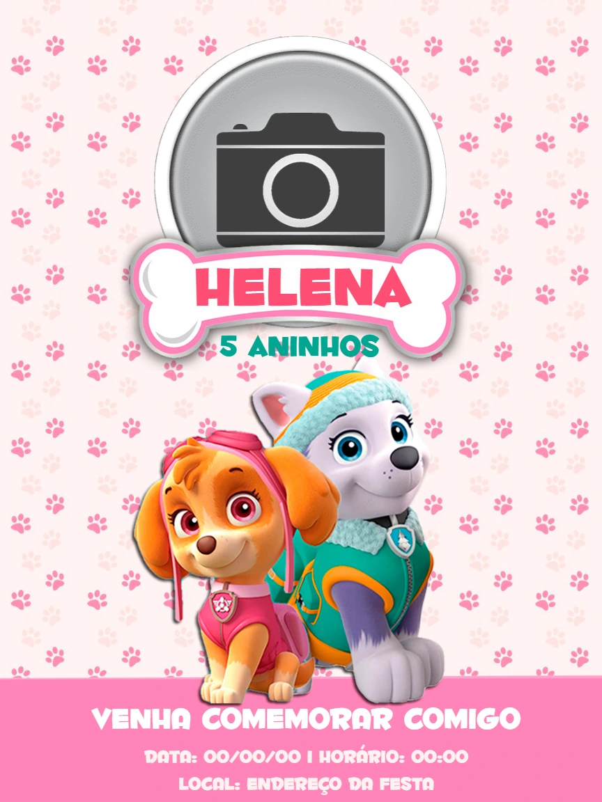Convite Aniversário Patrulha Canina com Foto para Editar