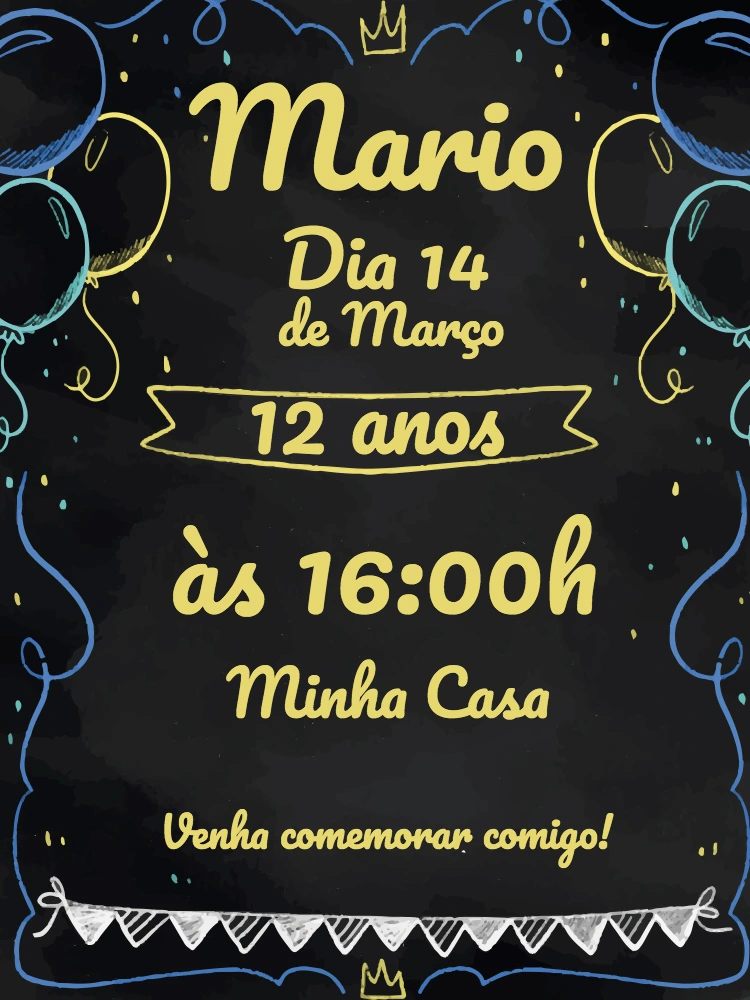 Convite de Aniversário Chalkboard para Editar Online