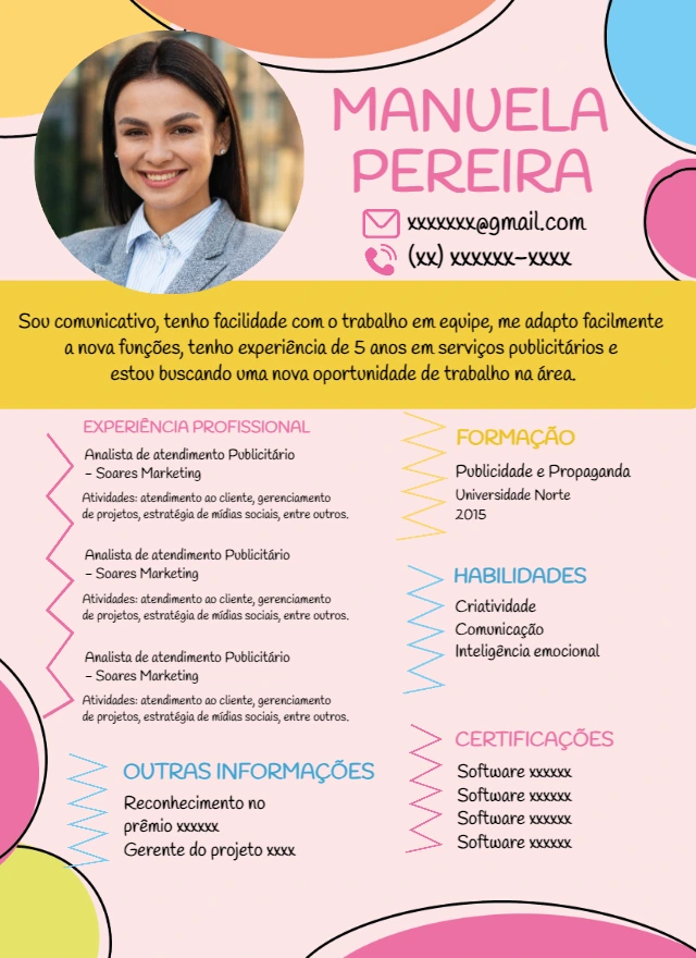 Modelo de Currículo Criativo com Foto para Editar Online