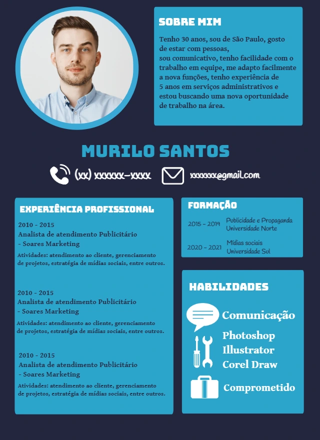 Modelo de Currículo Profissional com Foto para Editar Online