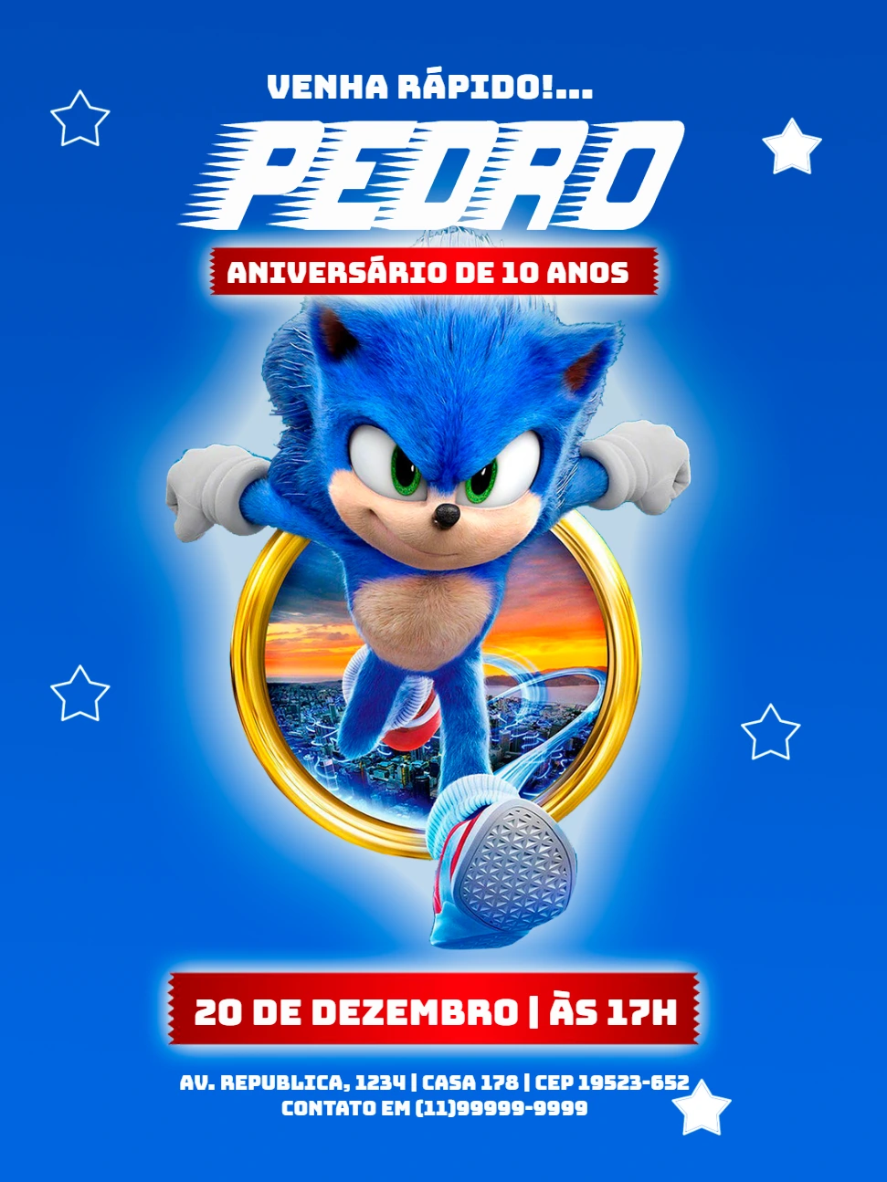 Convite de Aniversário Sonic para Editar Online Facilmente