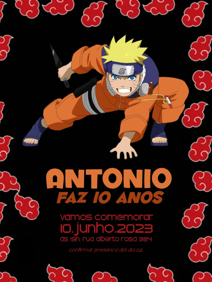 Convite de Aniversário Naruto para Editar Online