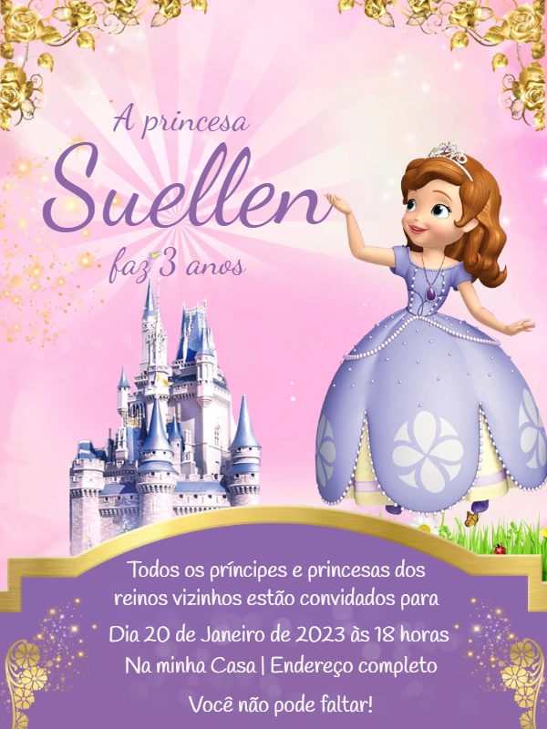 Convite de Aniversário Princesa Sofia Disney para Editar