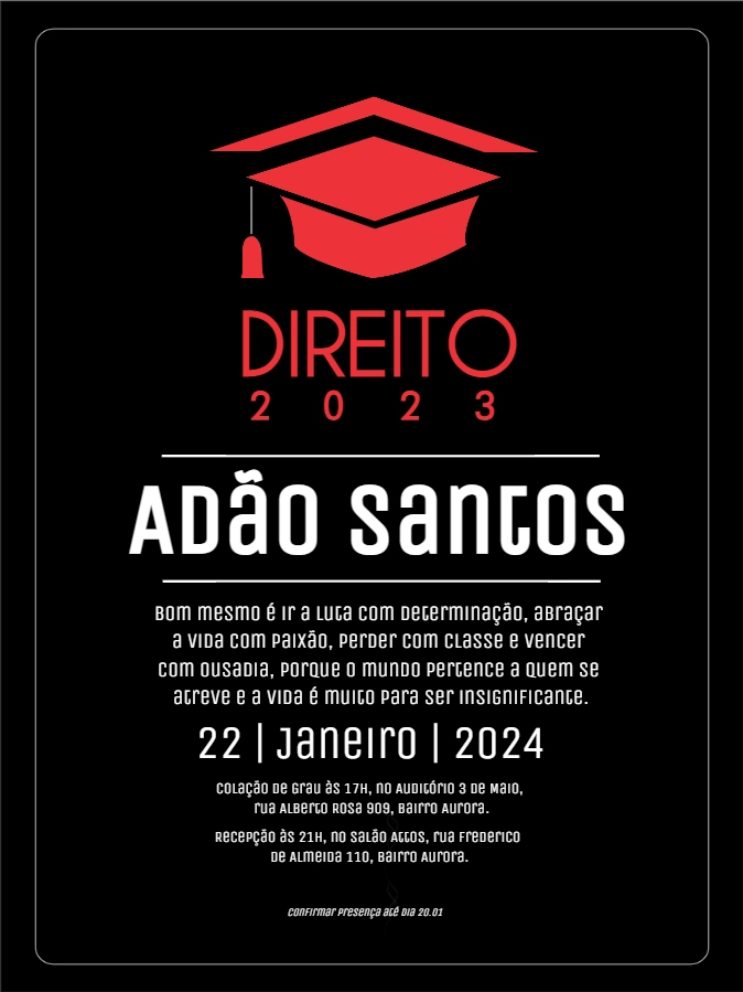 Convite de Formatura Direito Moderno para Editar Online