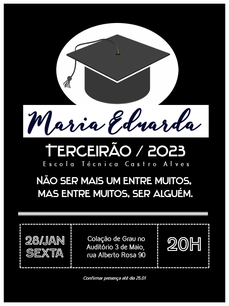 Convite de Formatura Ensino Médio Moderno para Editar Online