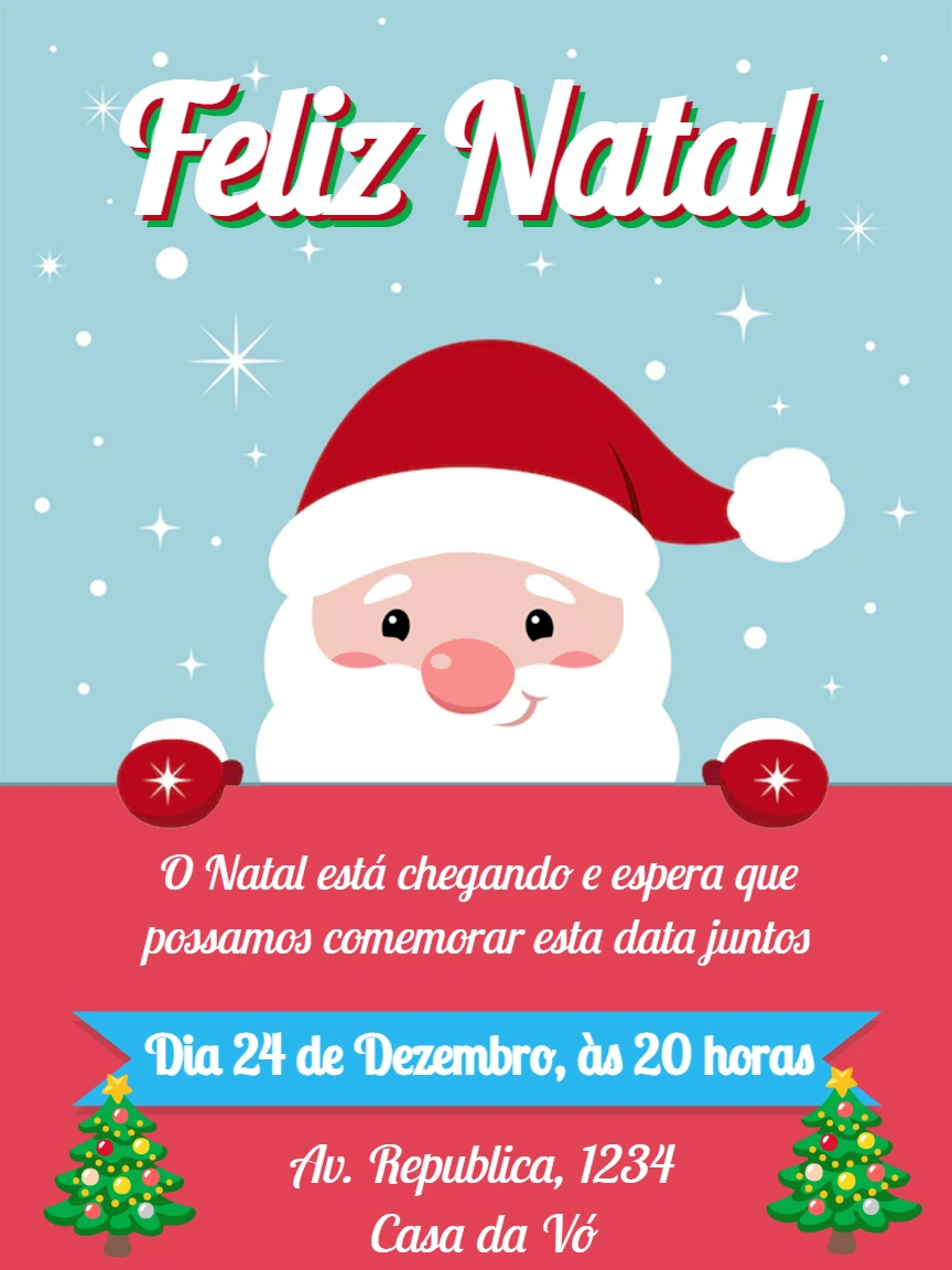 Convite de Natal com Papai Noel Fofo para Editar Online
