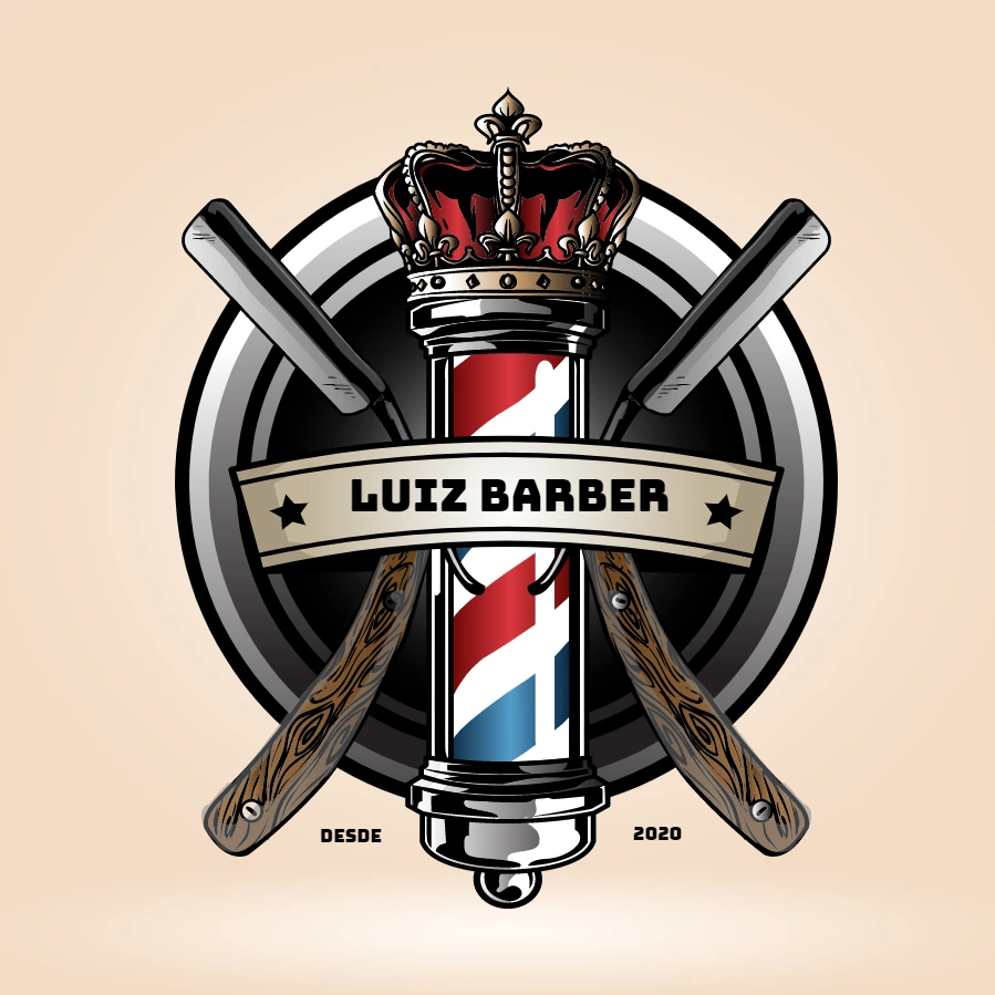 Logo Barbearia com Coroa e Navalha para Editar Online