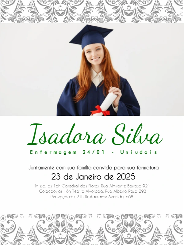 Convite Formatura Enfermagem com Foto para Editar Online