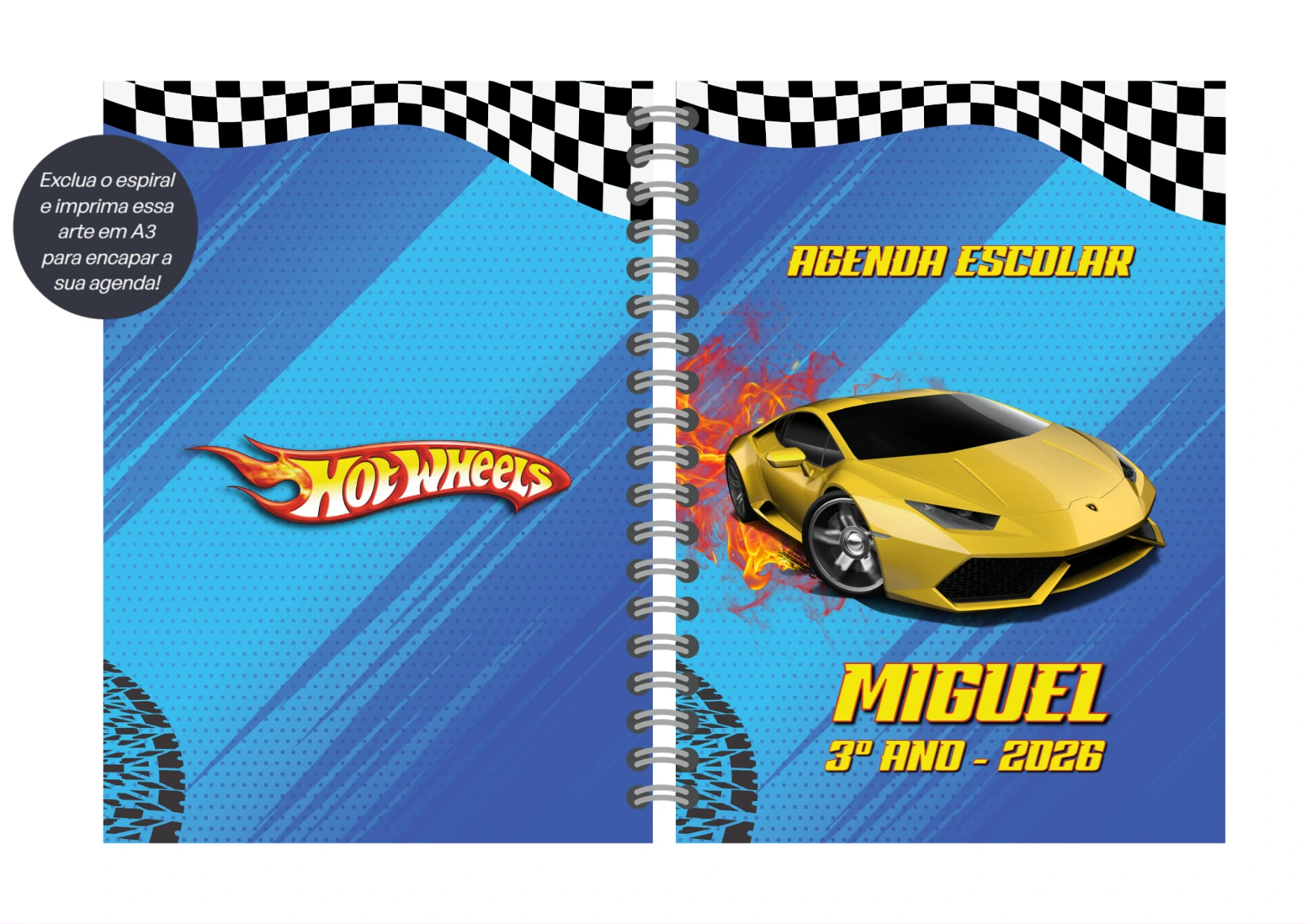 Capa de Agenda Hot Wheels Editável Online para Imprimir