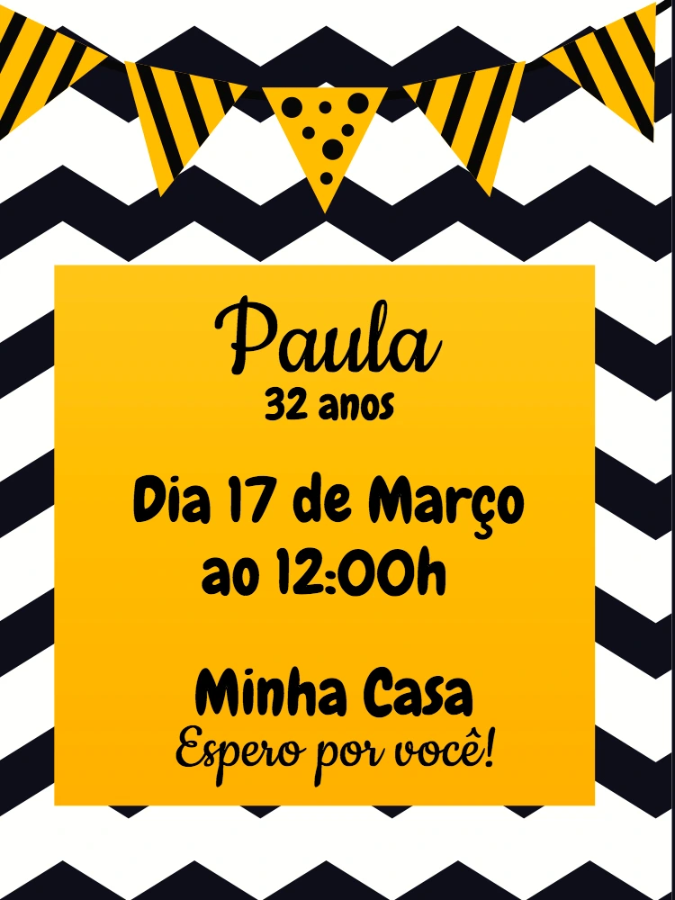 Convite de Aniversário Moderno Preto e Amarelo para Editar