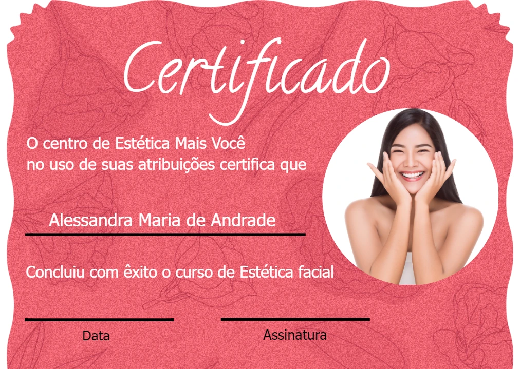 Certificado de Estética com Foto para Editar Online