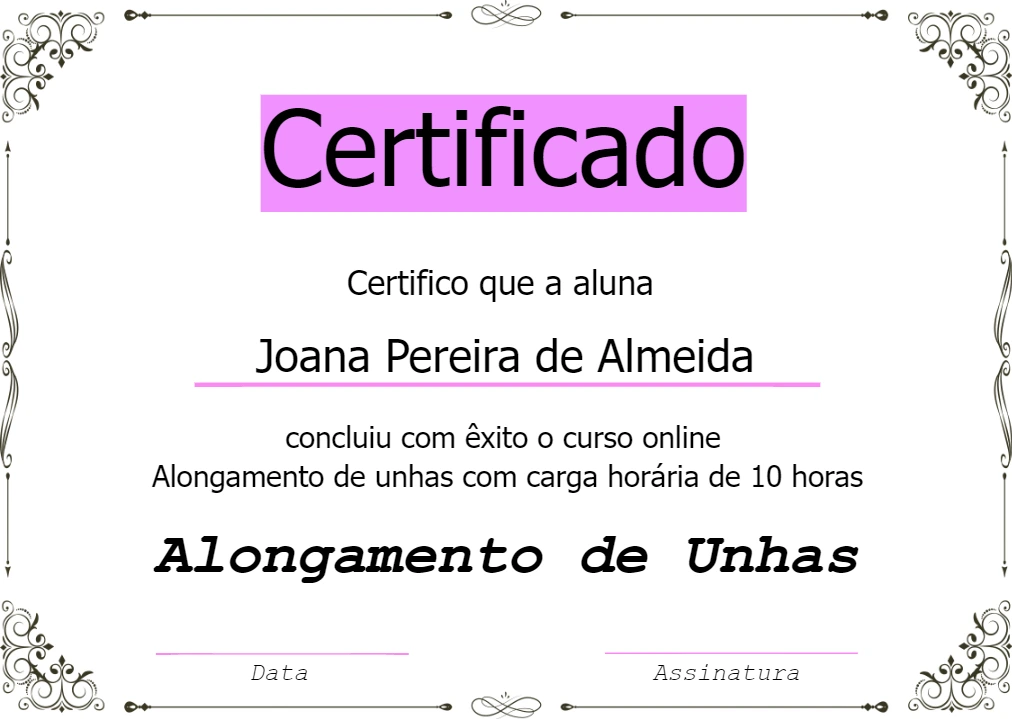 Certificado de Alongamento de Unhas para Editar Online
