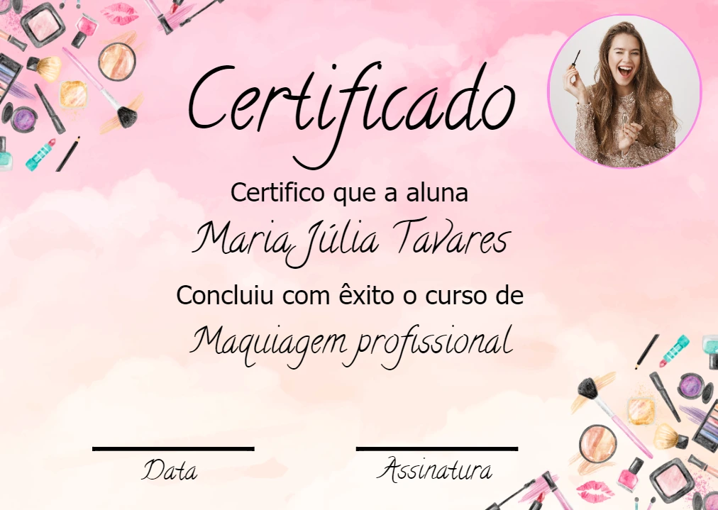 Certificado de Maquiagem Profissional com Foto para Editar