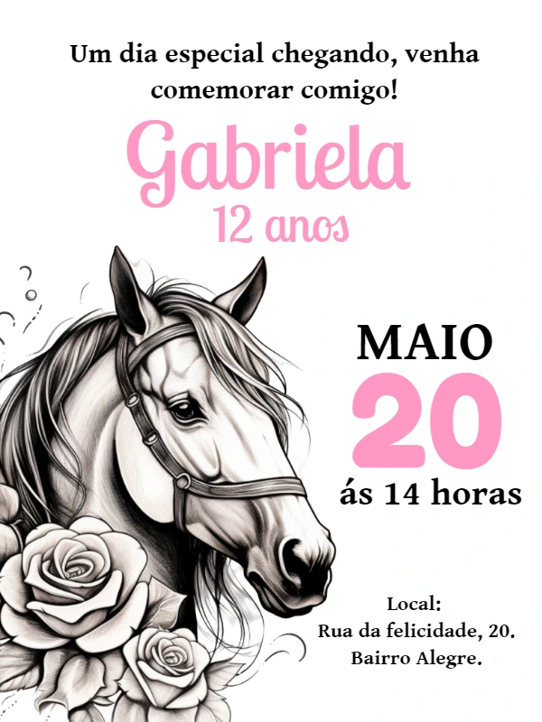 Convite Aniversário Cavalo Floral para Editar Online