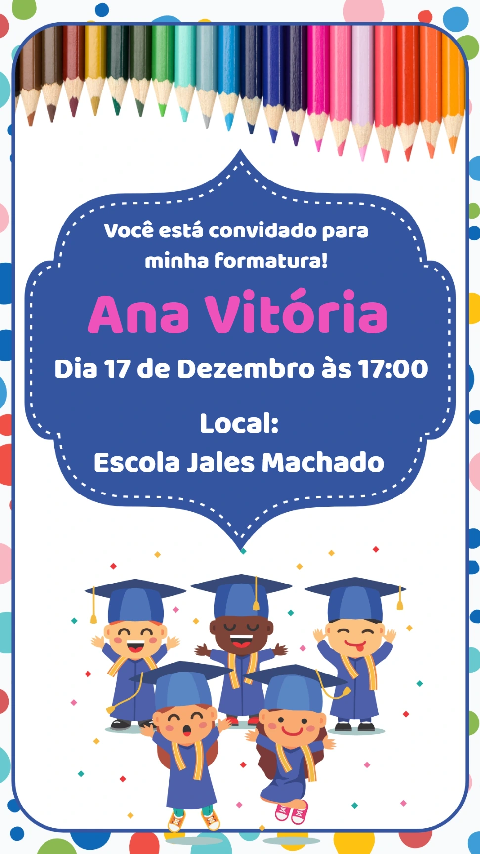 Convite de Formatura Infantil Colorido para Editar Online