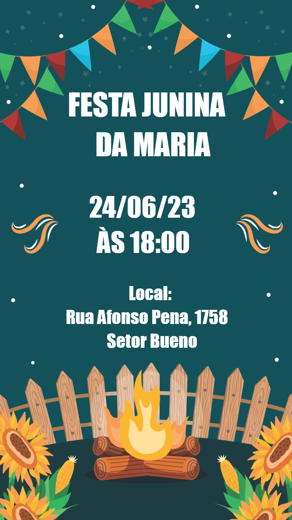 Convite Festa Junina Ilustrado com Fogueira para Editar