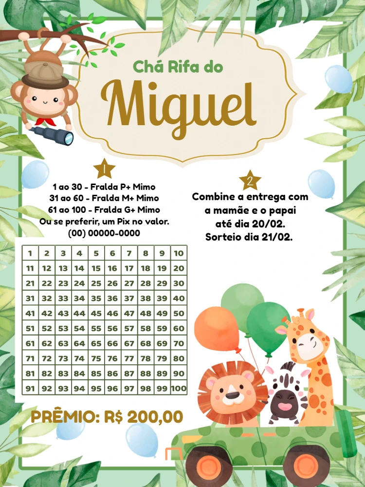 Chá Rifa de Fraldas Safari com Animais para Editar Online