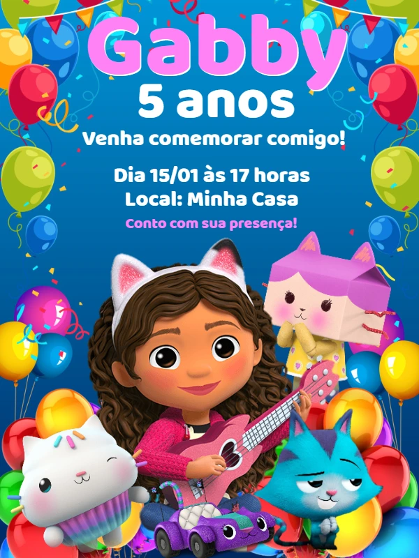 Convite Aniversário Casa Mágica da Gabby para Editar Online