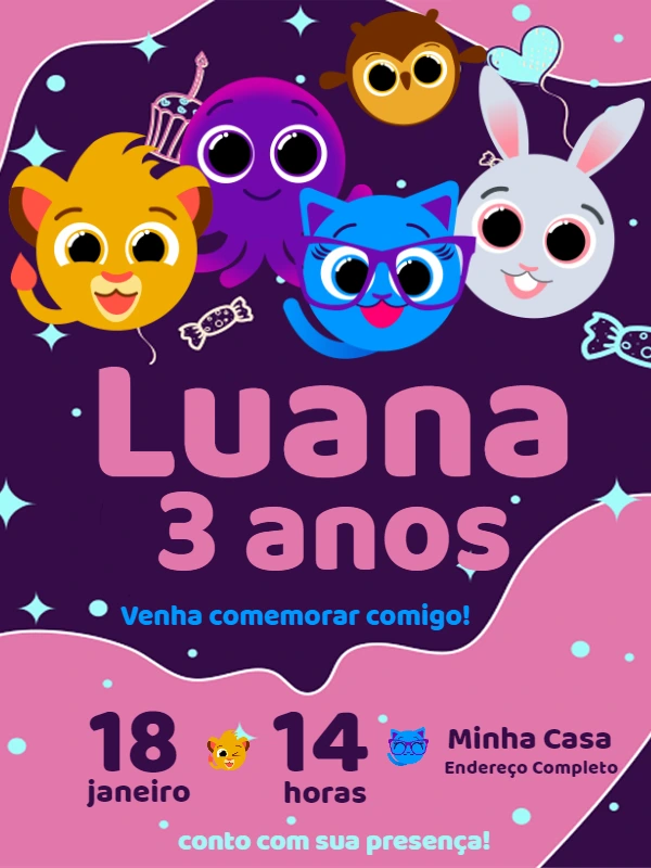 Convite de Aniversário Bolofofos com a Turma para Editar Online