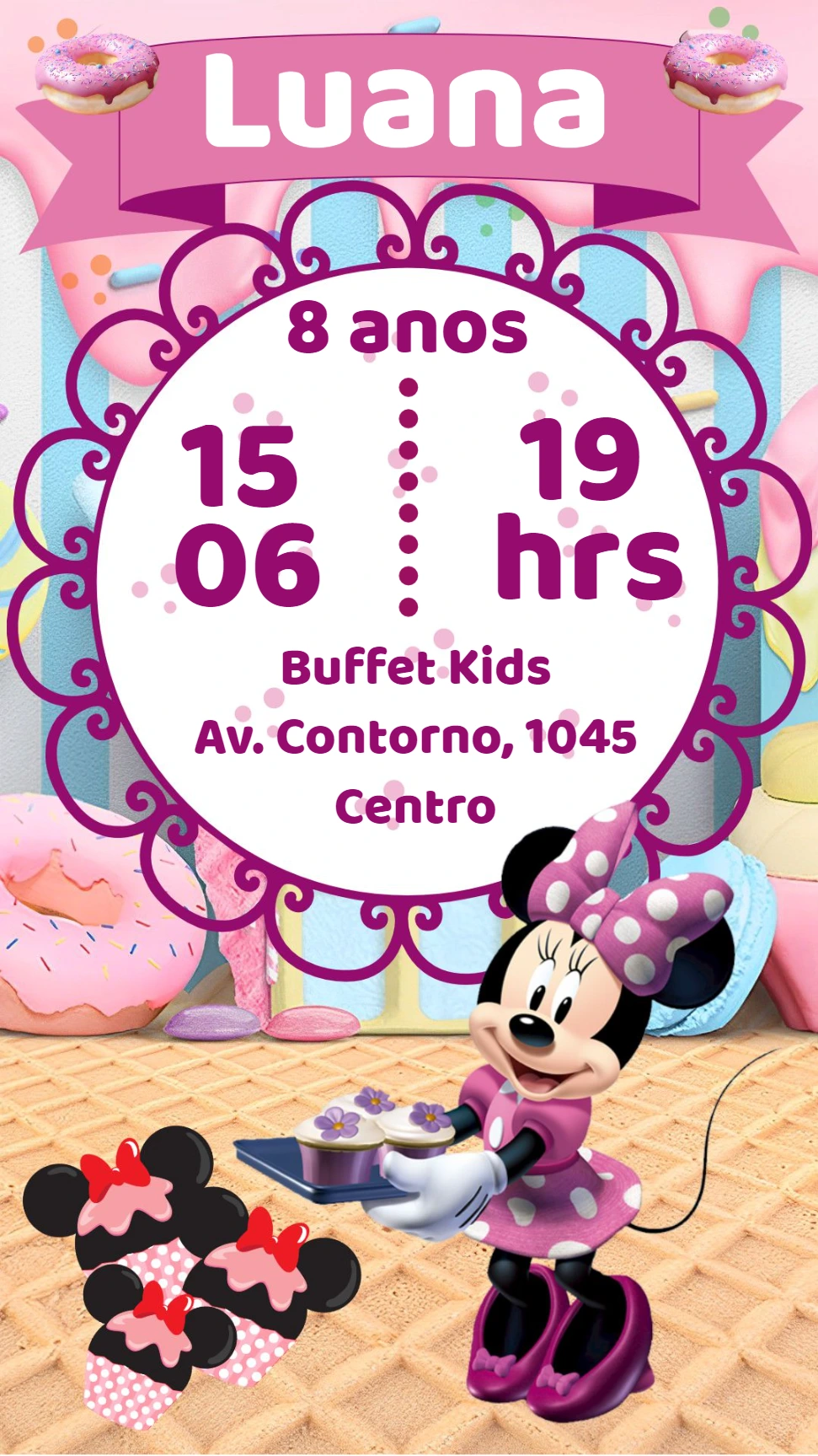 Convite Aniversário Minnie Confeiteira para Editar Online