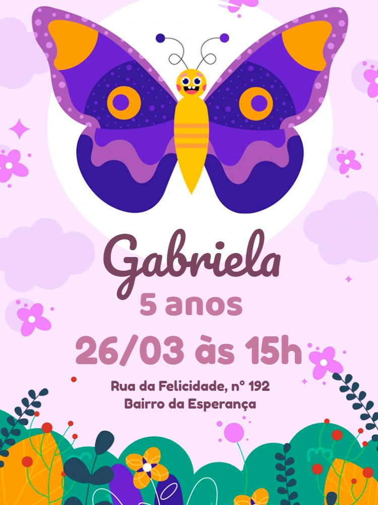Convite Aniversário Jardim Encantado com Borboleta para Editar
