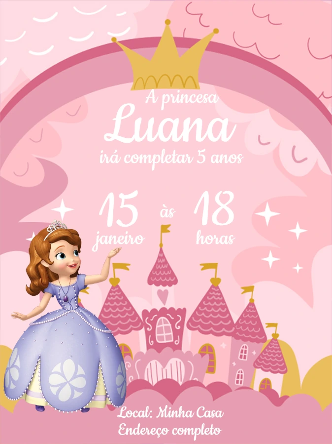 Convite de Aniversário Princesa Sofia da Disney para Editar